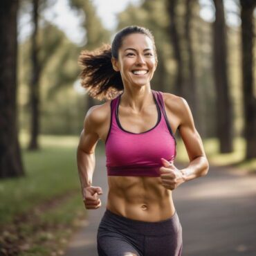 Woman smiling while jogging on a path