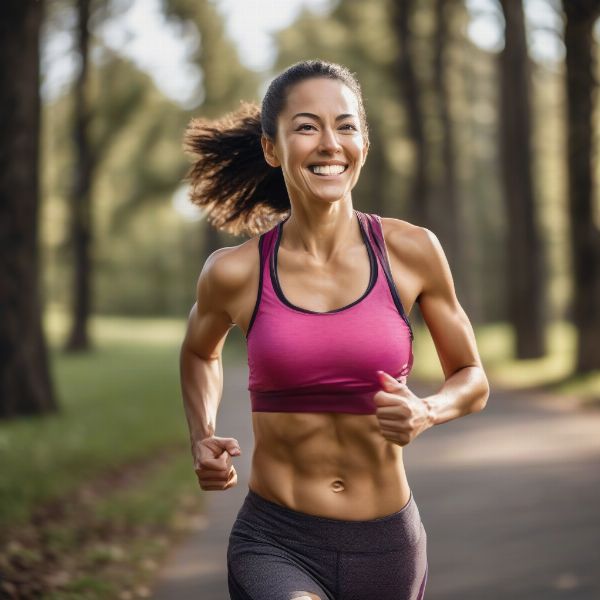 Woman smiling while jogging on a path
