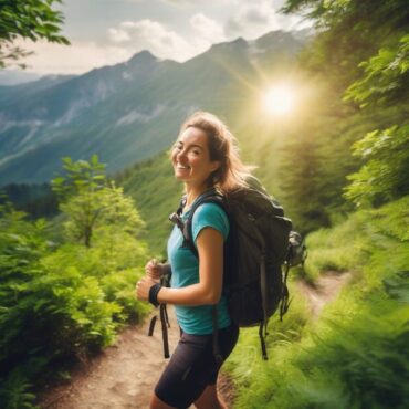 Woman Hiking on Mountain Trail